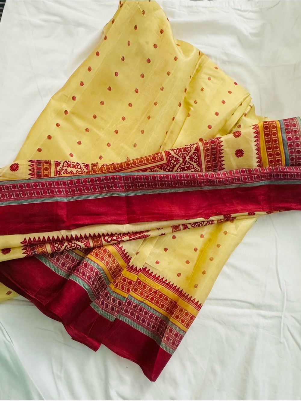 Kids Red & Tussar pre-stitch Silk Saree – Size 4-5 Years